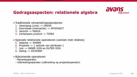 Thumbnail for Relationeel databasemodel (part 2d) - Relationele Algebra - Clipped