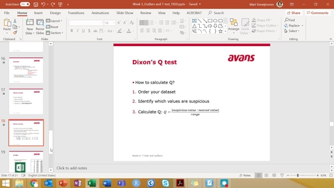 Thumbnail for Stat wk 5 - tutorial 3 - Dixons Q test outliers