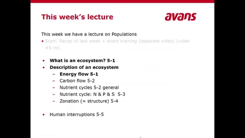 Thumbnail for Ecology lecture 5 Ecosystems, video clip 5-1 definition and energy flow